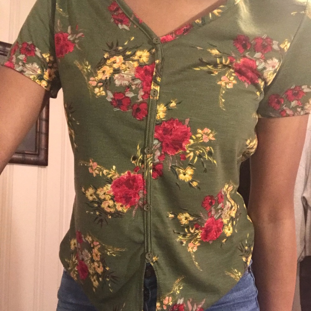 green floral shirt